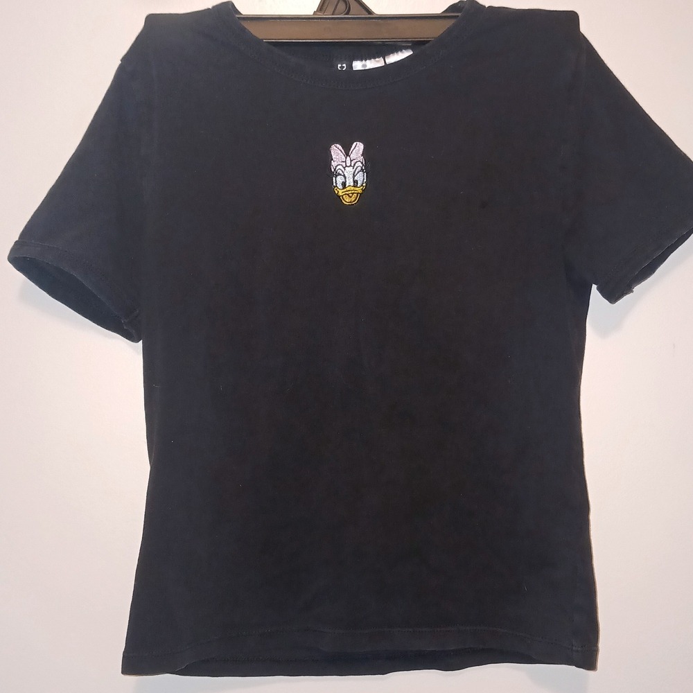 H&M Divided Disneycore Disney Daisy Duck Embroidered Black T-Shirt Girls Kids S